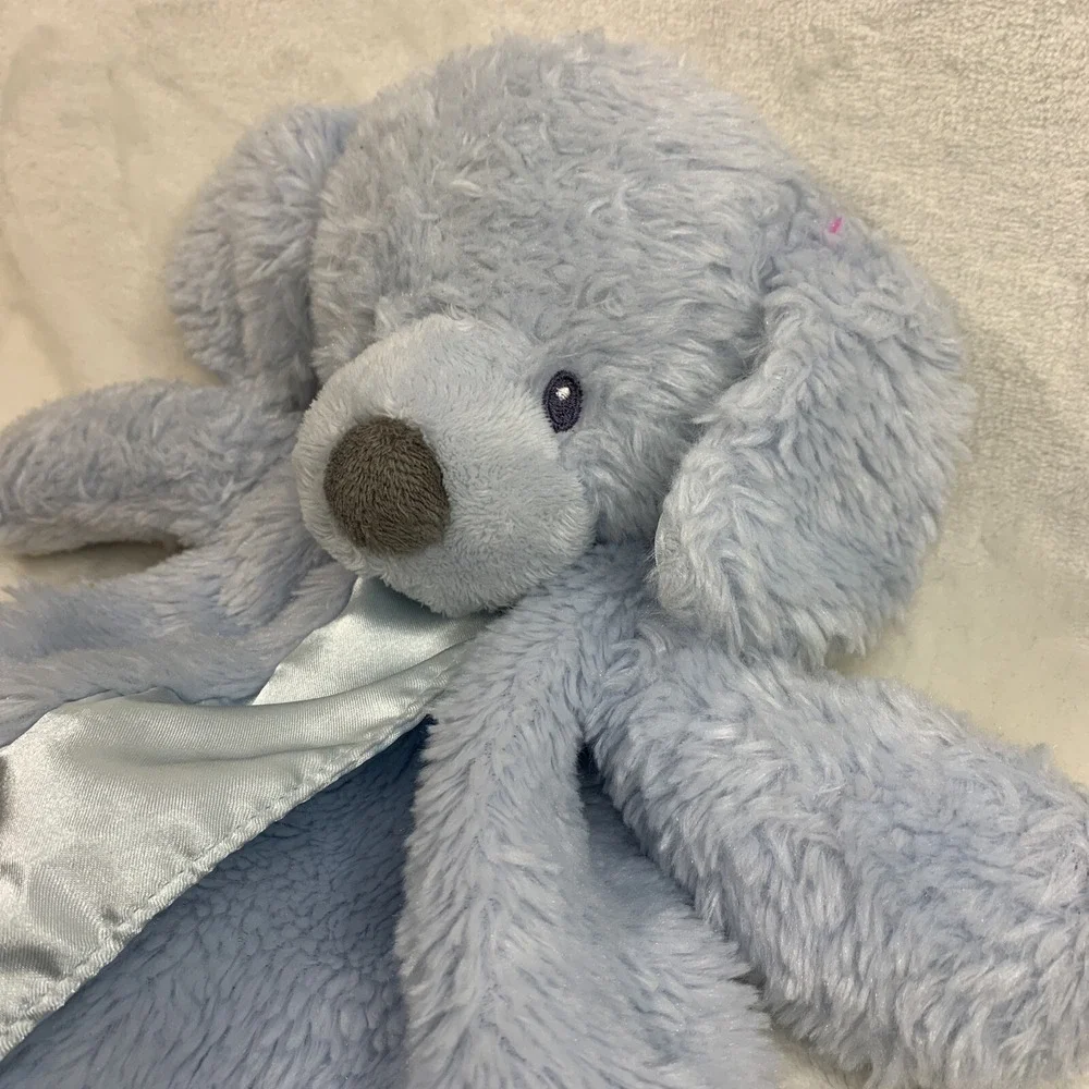 Gund Baby Puppy Dog Fluffey Huggy Buddy Blue Satin Fleece Security Blanket Lovey